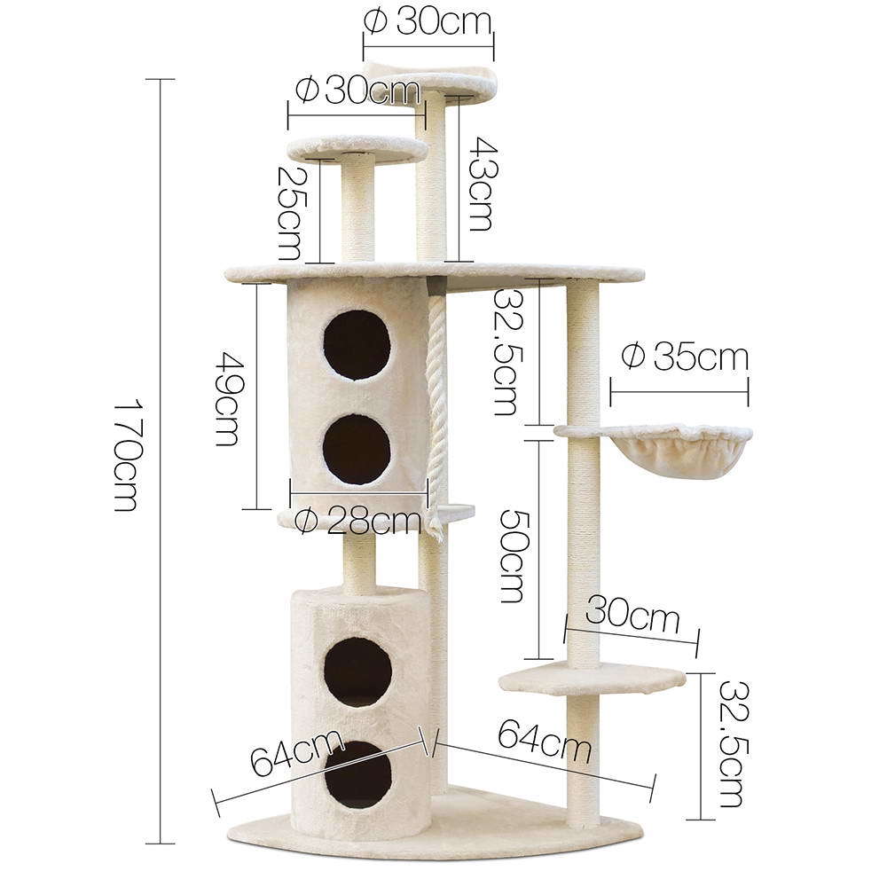 170cm XL Multi Level Cat Scratching Tree Tower in Beige