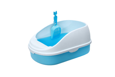Medium Cat Litter Box with High Walls and Scoop - Blue