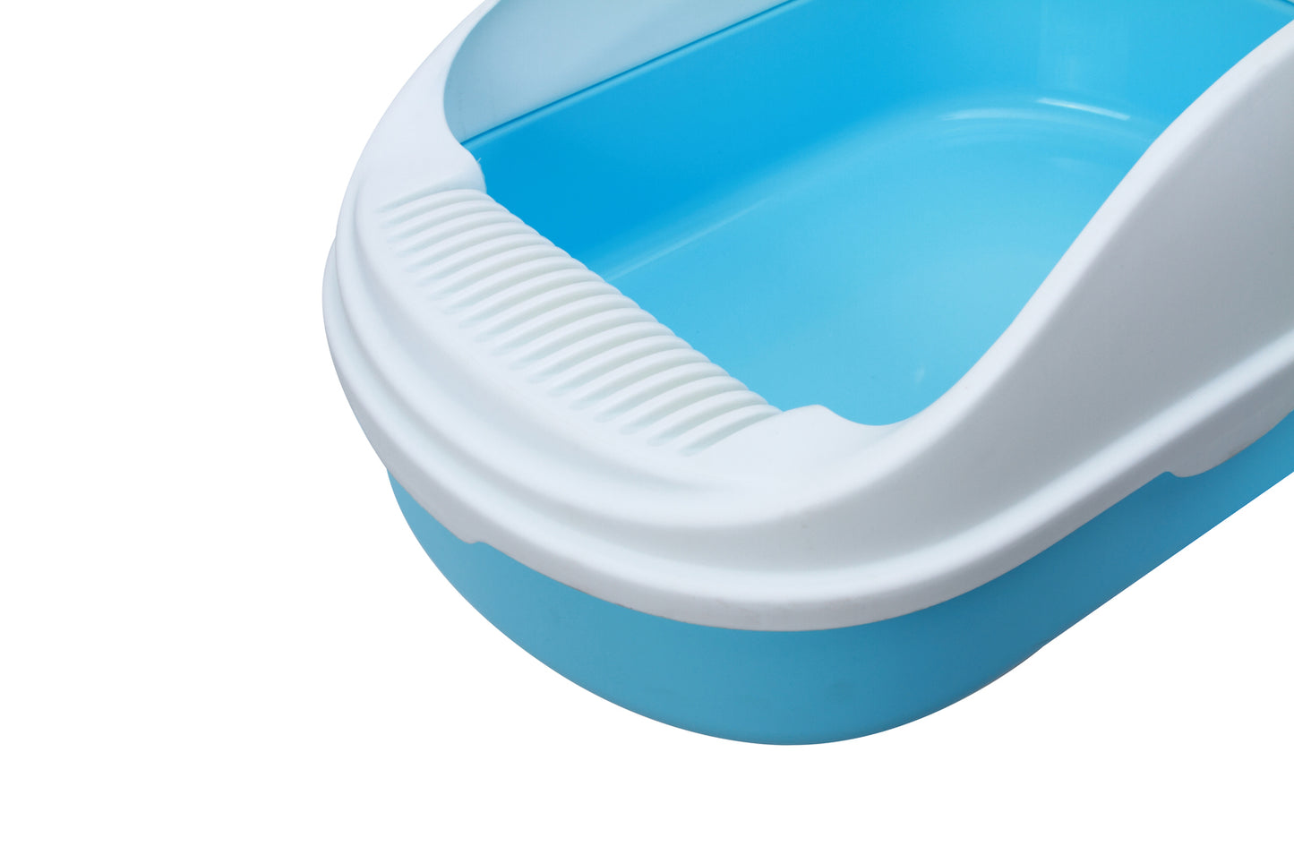 Medium Cat Litter Box with High Walls and Scoop - Blue
