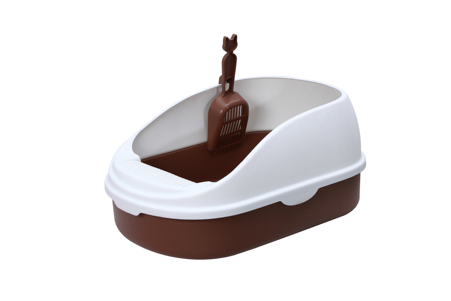 Medium Cat Litter Box with High Walls and Scoop - Brown