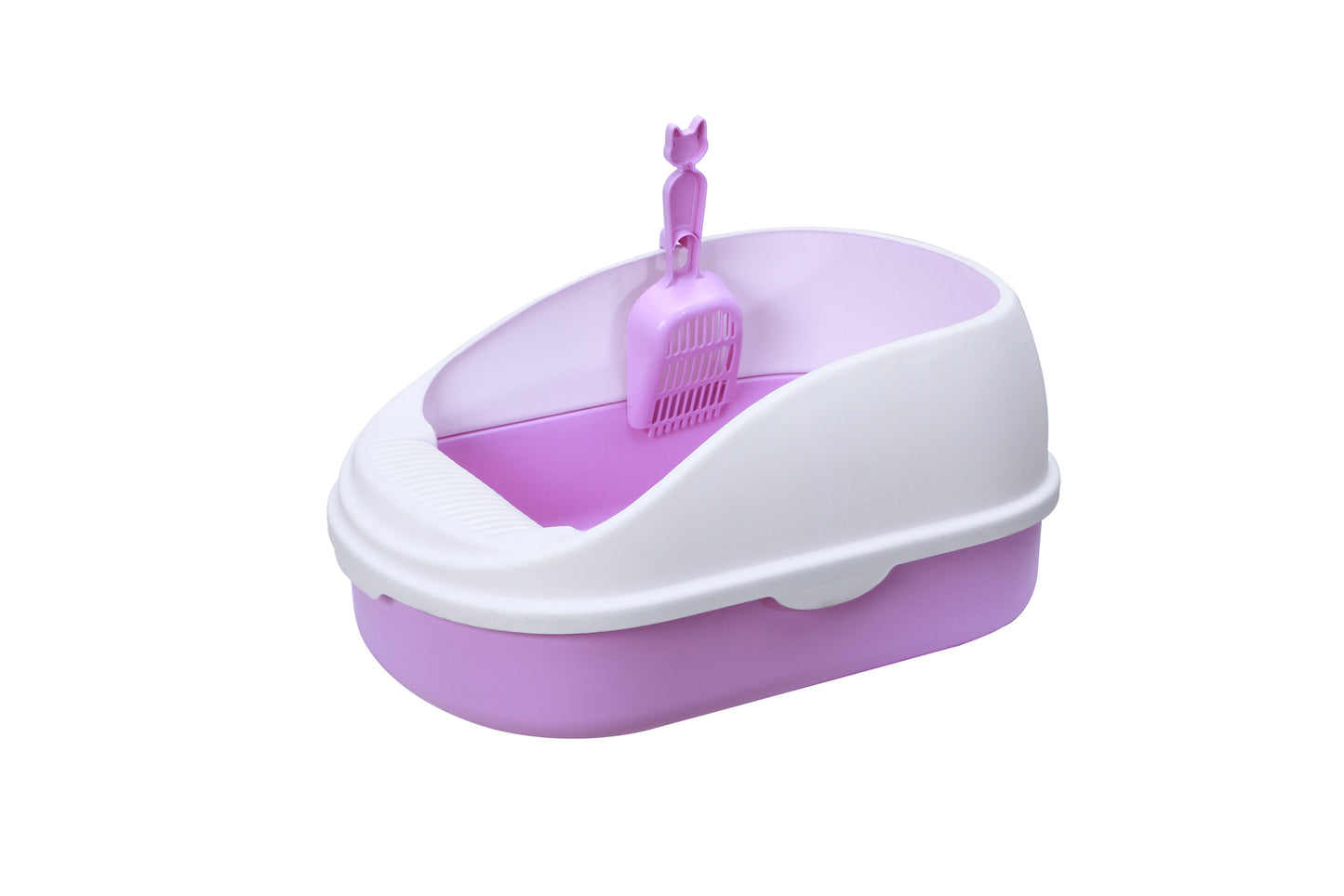 Medium Cat Litter Box with High Walls and Scoop - Purple