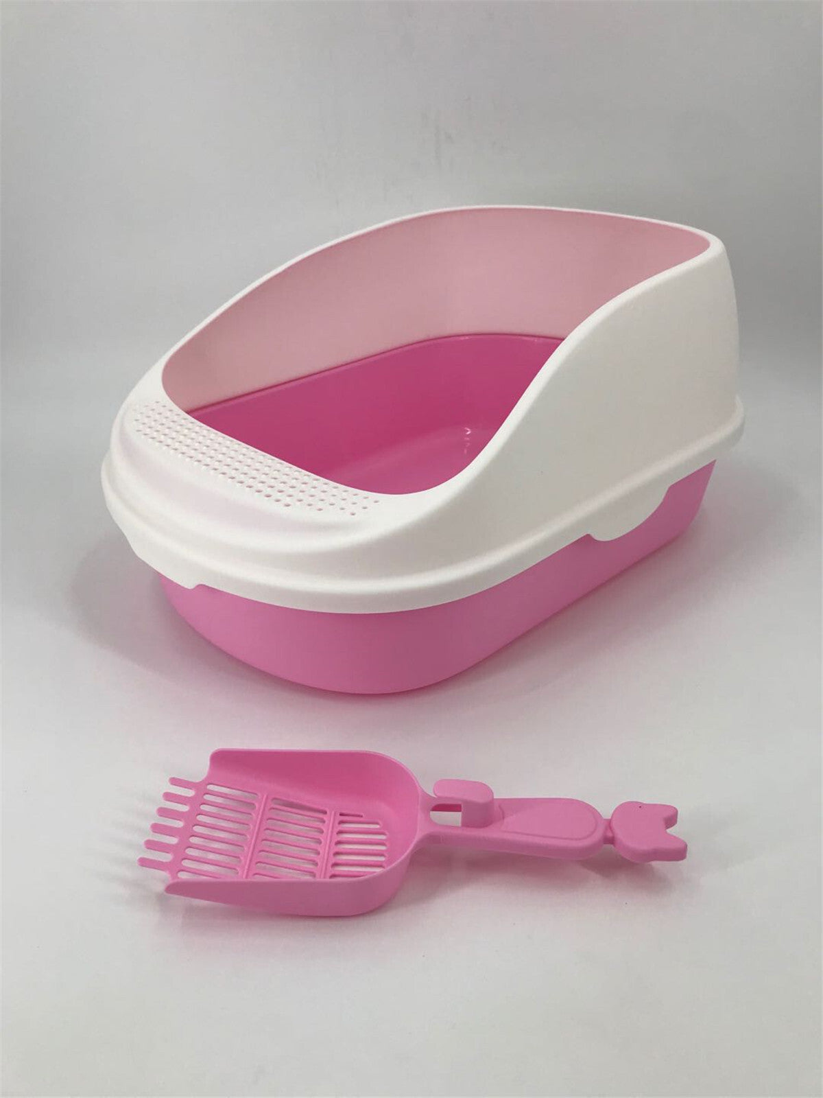 Large Cat Litter Box with High Walls and Scoop - Pink