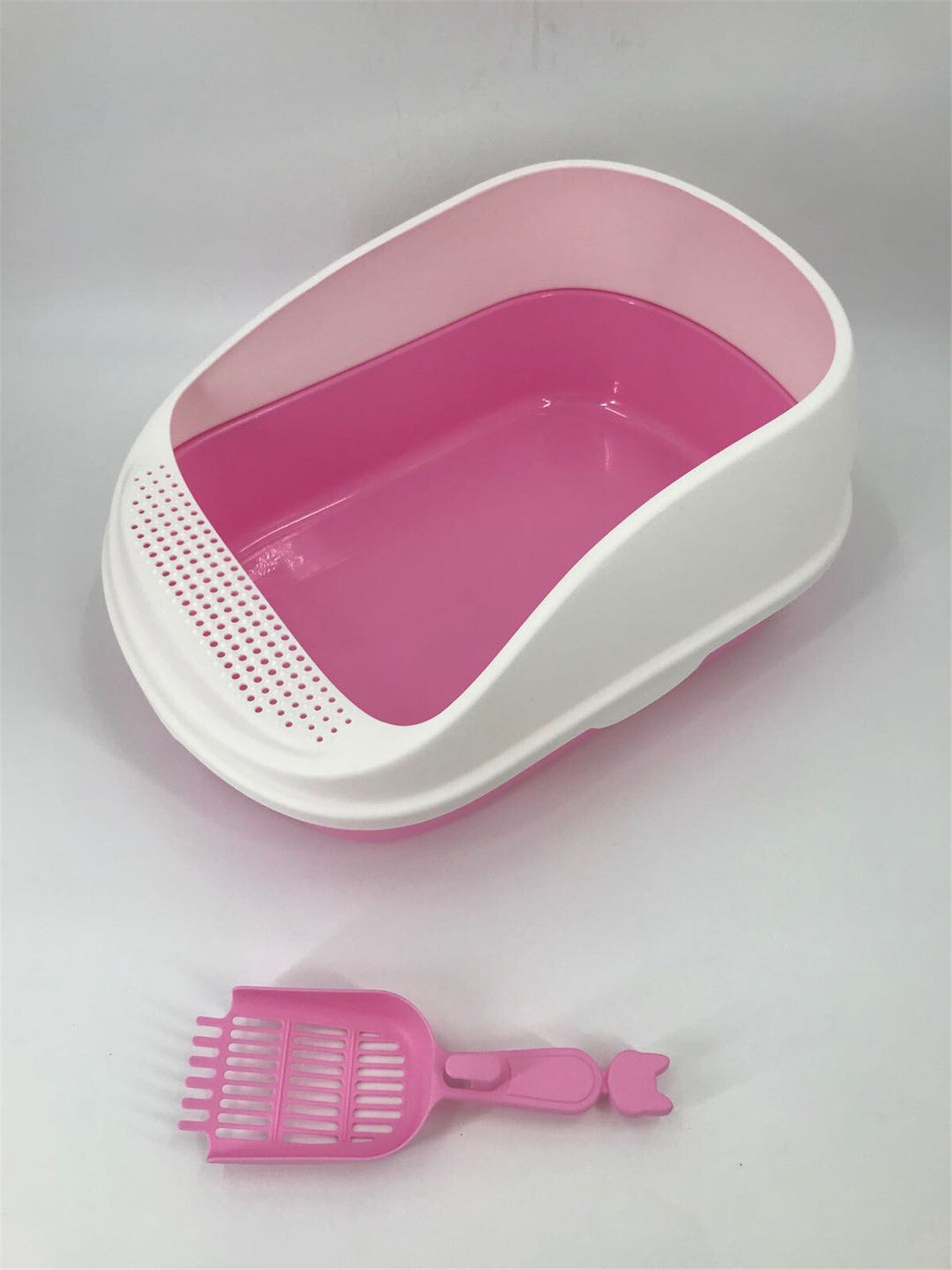 Large Cat Litter Box with High Walls and Scoop - Pink