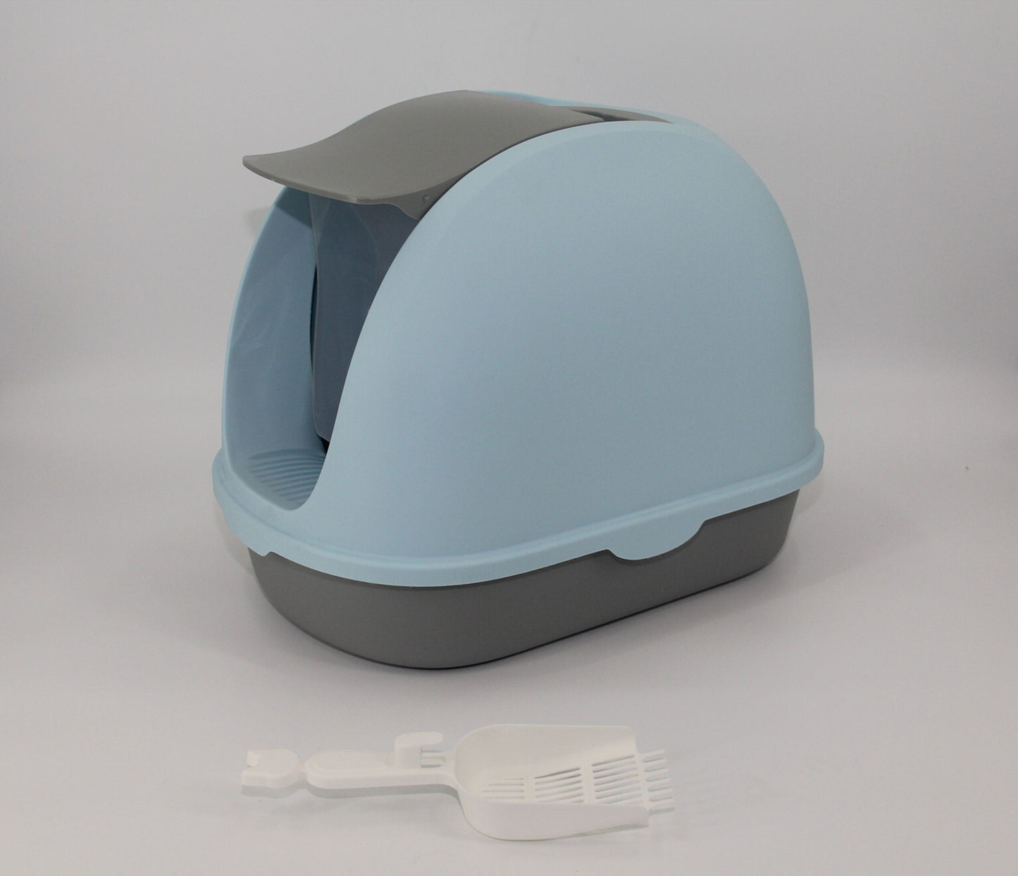 Medium Hooded Cat Litter Box with Handle and Scoop - Blue