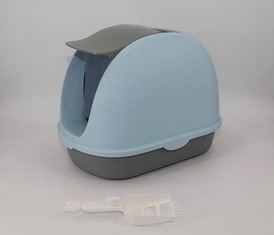 Medium Hooded Cat Litter Box with Handle and Scoop - Blue