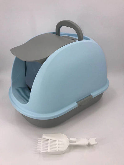 XL Hooded Cat Litter Box with Ventilation, Charcoal Filter and Scoop - Blue