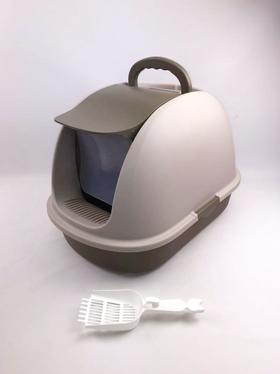 XL Hooded Cat Litter Box with Ventilation, Charcoal Filter and Scoop - Brown