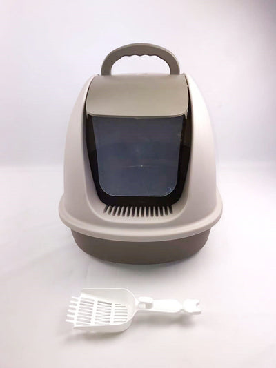 XL Hooded Cat Litter Box with Ventilation, Charcoal Filter and Scoop - Brown