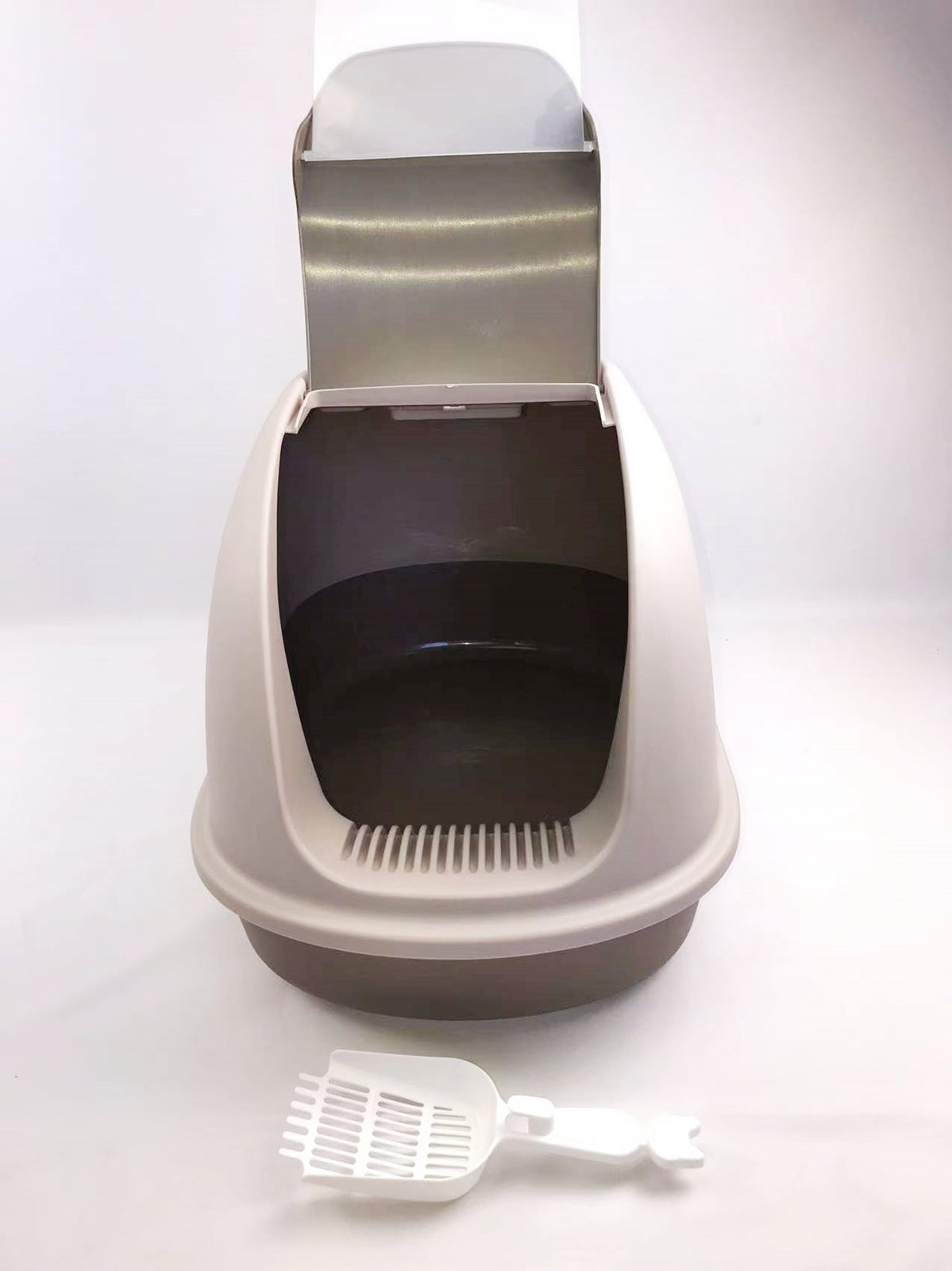 XL Hooded Cat Litter Box with Ventilation, Charcoal Filter and Scoop - Brown
