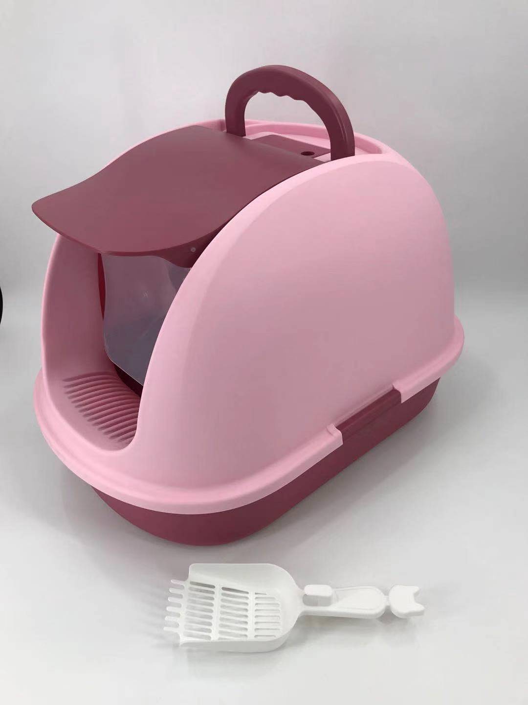 XL Hooded Cat Litter Box with Ventilation, Charcoal Filter and Scoop - Pink