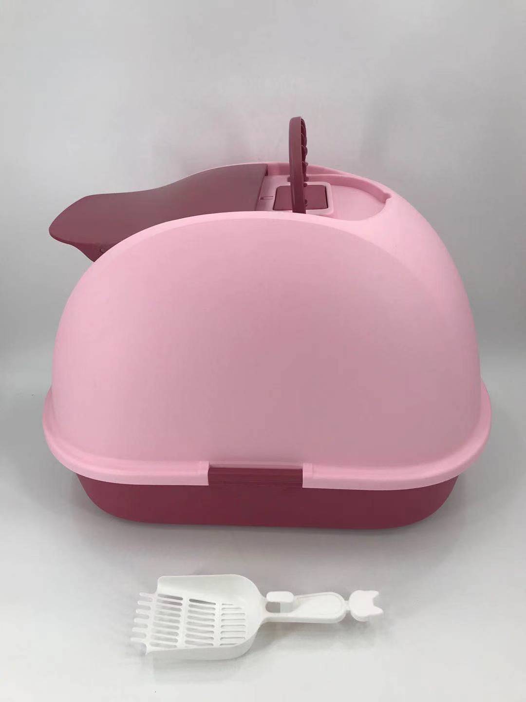 XL Hooded Cat Litter Box with Ventilation, Charcoal Filter and Scoop - Pink