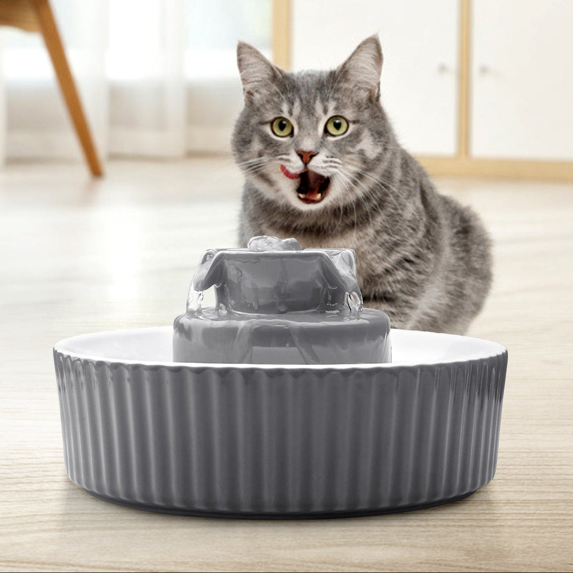 2.1L Grey Cupcake Style Electric Ceramic Water Fountain for Cats and Small Dogs