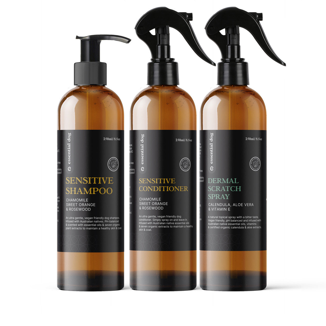 Essential Dog Sensitive Skin Value Pack: Shampoo, Conditioner and Dermal Itch Spray