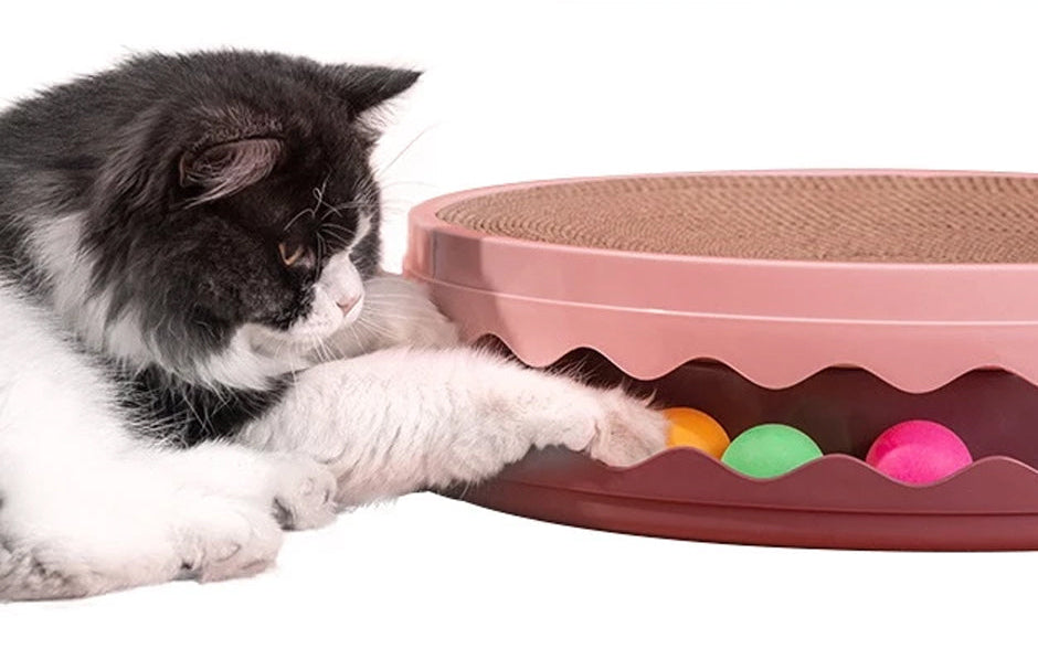 Compact Turntable Cat Scratcher with Circular Ball Track - Yellow