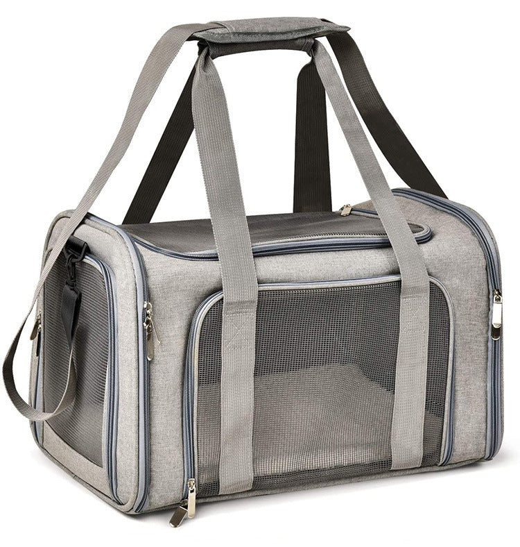 Large Portable Foldable Pet Carrier in Grey - Durable, Stylish and Convenient