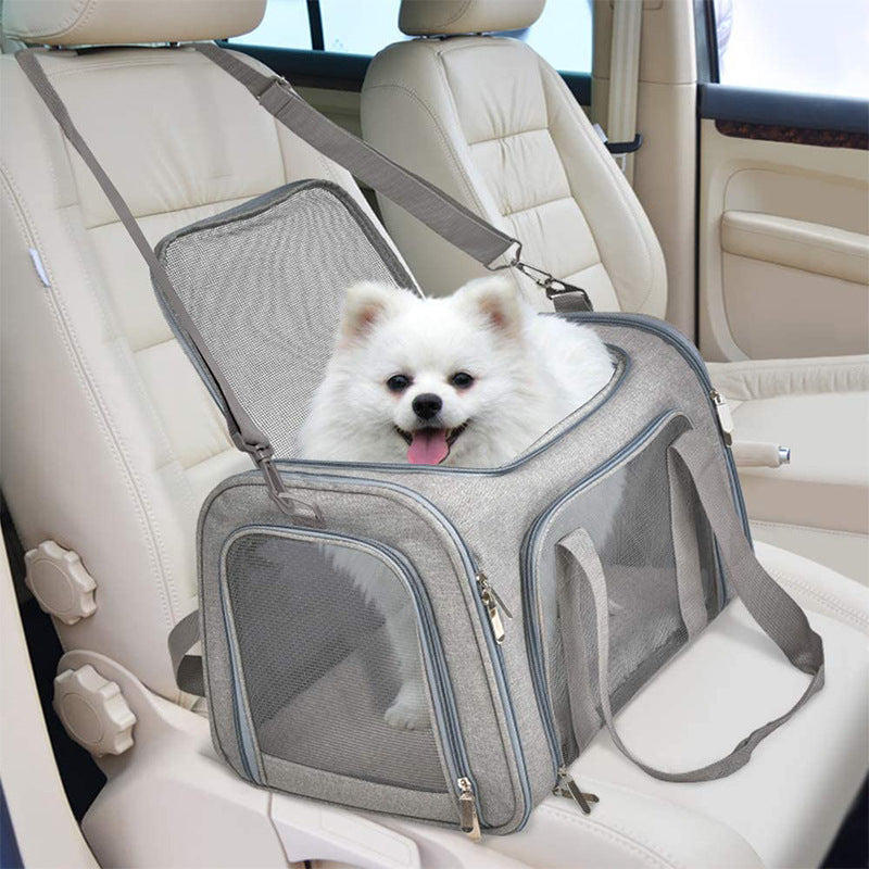 Large Portable Foldable Pet Carrier in Grey - Durable, Stylish and Convenient