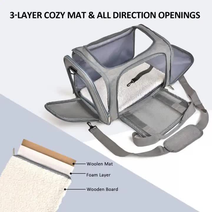Large Portable Foldable Pet Carrier in Grey - Durable, Stylish and Convenient