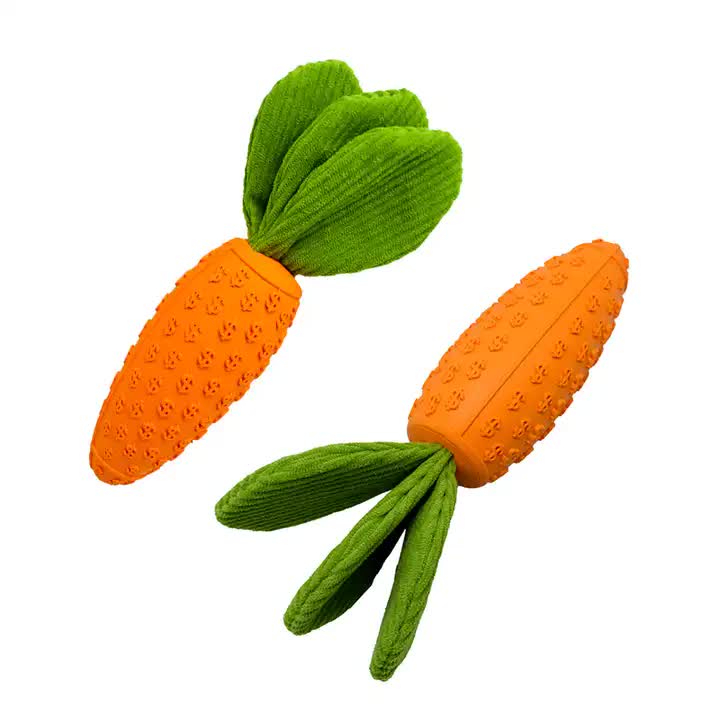 2 Pack Large Rubber Carrots  – Durable Squeaky Chew for Adult Dogs, Puppy Teething & Dental Care