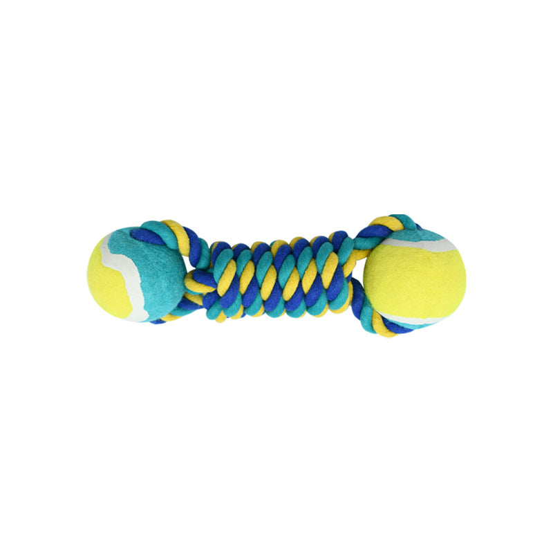 2 Pack Durable Rope & Tennis Ball Dumbbells - Chew, Tug & Fetch - Yellow & Blue