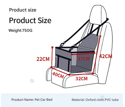 Black and Grey Adjustable and Portable Car Seat for Dogs with Safety Harness