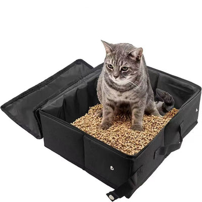 Portable Foldable Waterproof Cat Litter Box - Travel Litter Box for Cats in Black