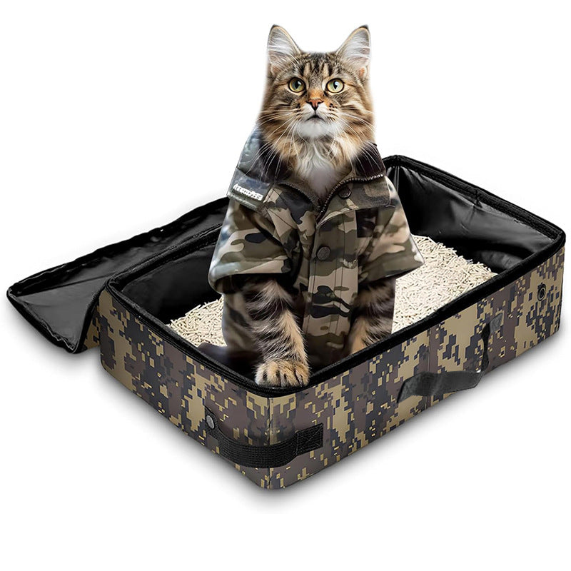 Portable Foldable Waterproof Cat Litter Box - Travel Litter Box for Cats in Camouflage