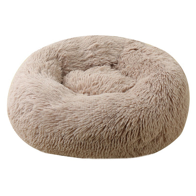 50cm Plush Donut Bed for Cats with Non-Slip Base - Khaki