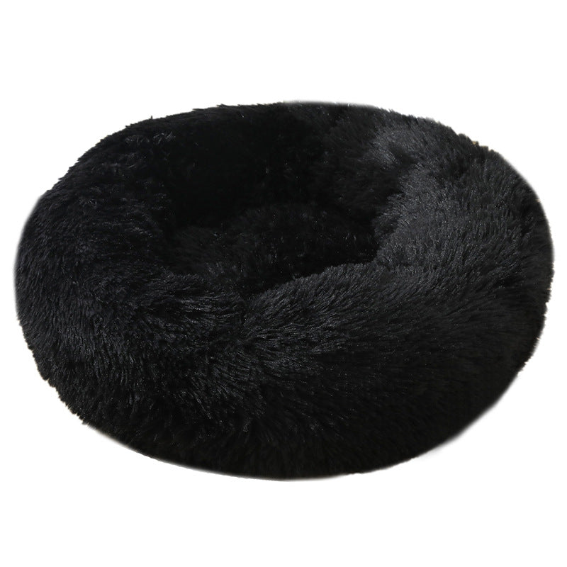 50cm Plush Donut Bed for Cats with Non-Slip Base - Black