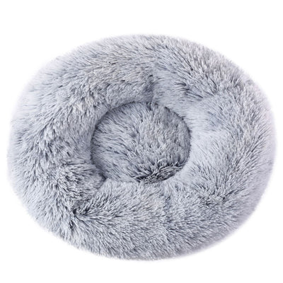 50cm Plush Donut Bed for Cats with Non-Slip Base - Grey