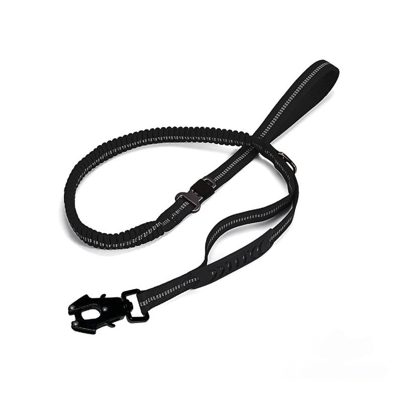 Shock Absorbing Dog Leash with Reflective Stitching - for Small to Large Dogs - Black