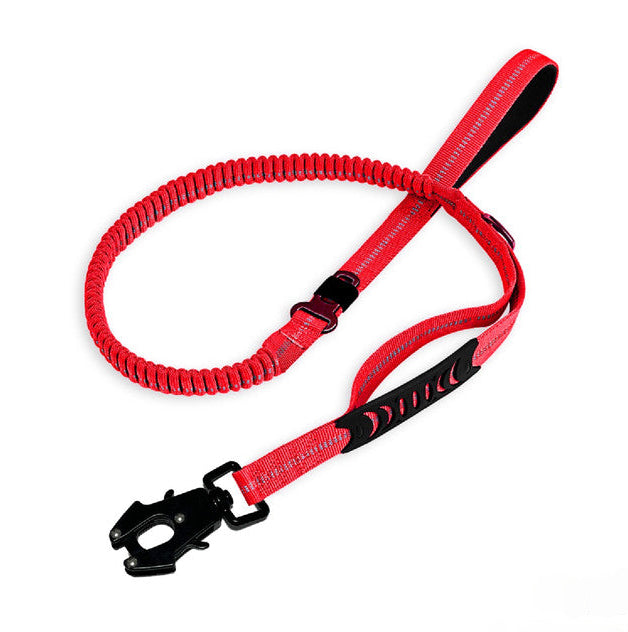 Shock Absorbing Dog Leash with Reflective Stitching - for Small to Large Dogs - Red