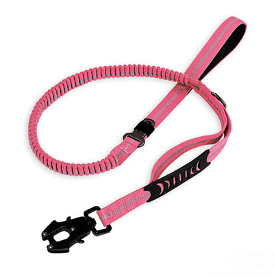 Shock Absorbing Dog Leash with Reflective Stitching - for Small to Large Dogs - Pink