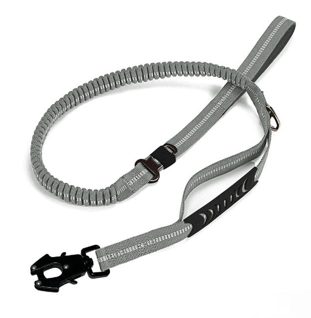 Shock Absorbing Dog Leash with Reflective Stitching - for Small to Large Dogs - Grey