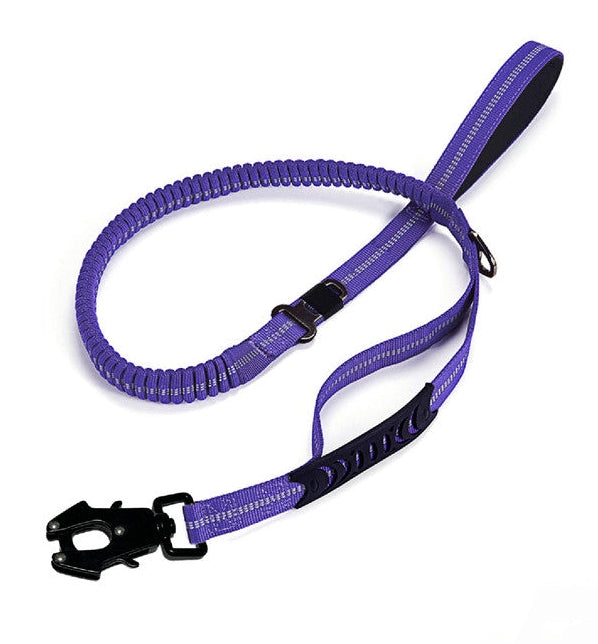 Shock Absorbing Dog Leash with Reflective Stitching - for Small to Large Dogs - Purple