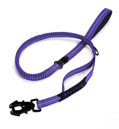 Shock Absorbing Dog Leash with Reflective Stitching - for Small to Large Dogs - Purple