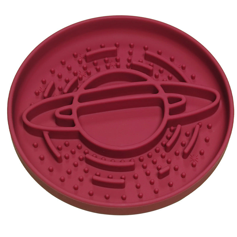 Planet Saturn Slow Feeder Dog Bowl - 2-in-1 Design for Healthy Eating - Red