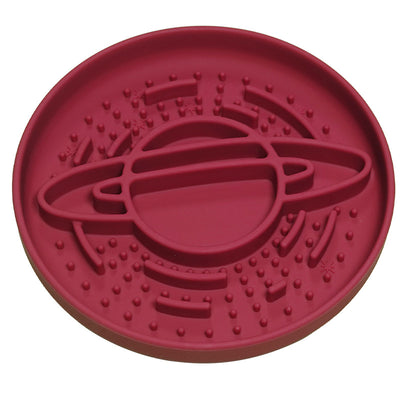 Planet Saturn Slow Feeder Dog Bowl - 2-in-1 Design for Healthy Eating - Red