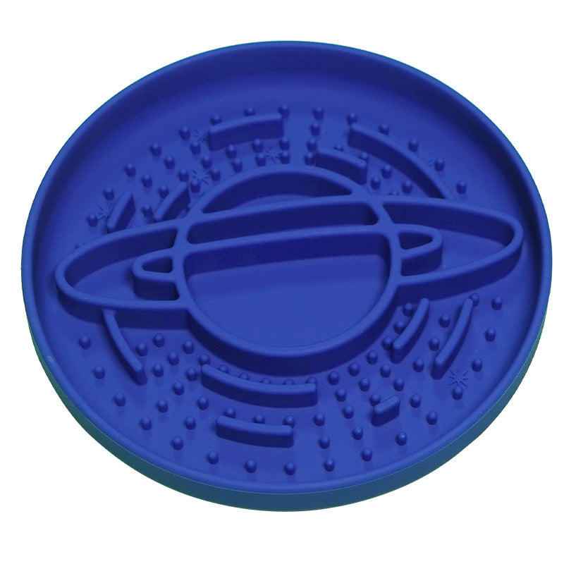 Planet Saturn Slow Feeder Dog Bowl - 2-in-1 Design for Healthy Eating - Dark Blue