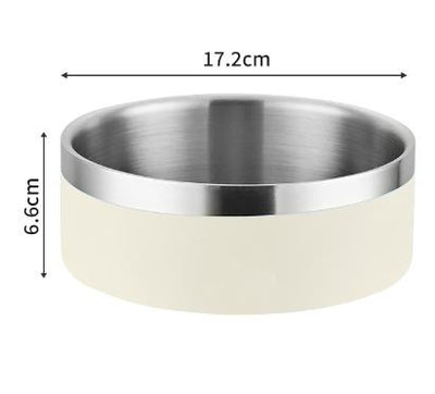 32oz Premium Stainless Steel Pet Bowl - Non-Slip & Anti-Tip - Durable & Easy to Clean - Beige and Silver