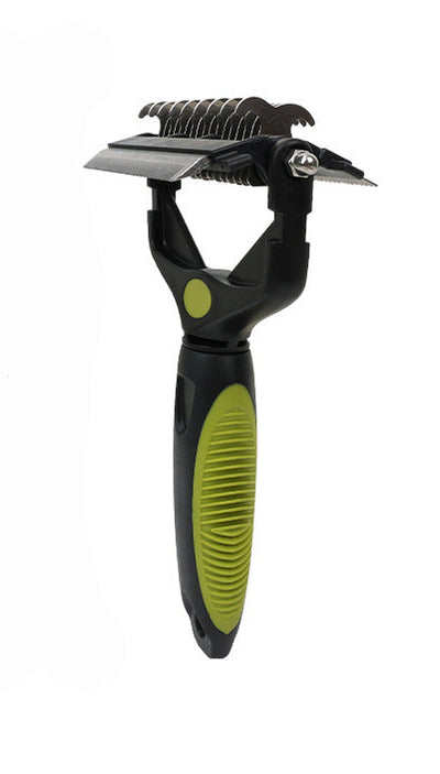 3-in-1 Pet Grooming Tool - De-matting Rake, Deshedding Comb & Finishing Brush for Dogs & Cats - Green