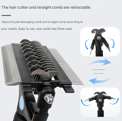 3-in-1 Pet Grooming Tool - De-matting Rake, Deshedding Comb & Finishing Brush for Dogs & Cats - Green