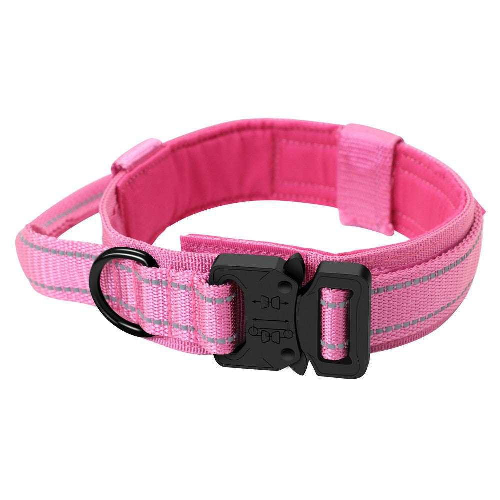 Heavy Duty Tactical Dog Collar - Adjustable - Pink (Extra Large)