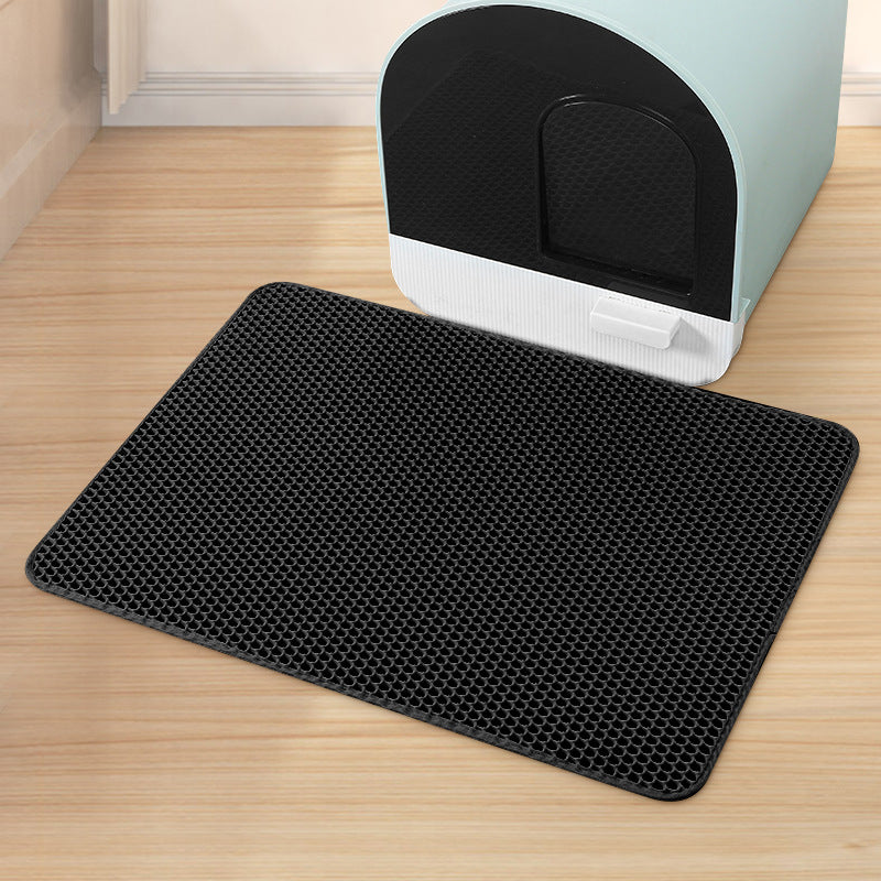 Large Double-Layer Cat Litter Trapping Mat - Waterproof EVA Honeycomb Design in Black