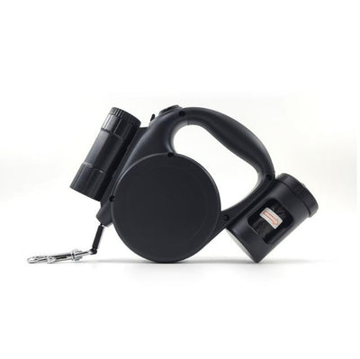 Heavy Duty 3-in-1 Retractable Dog Leash with LED Flashlight & Poop Bag Dispenser - Black