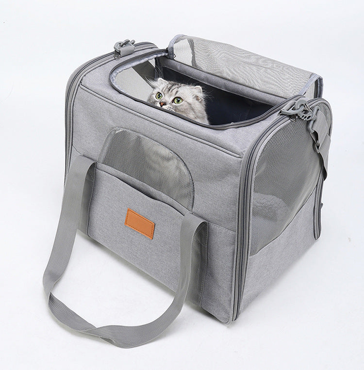 Grey Soft-Sided Foldable Pet Carrier with Plush Bedding - Fits Cats & Small Dogs Under 6kg