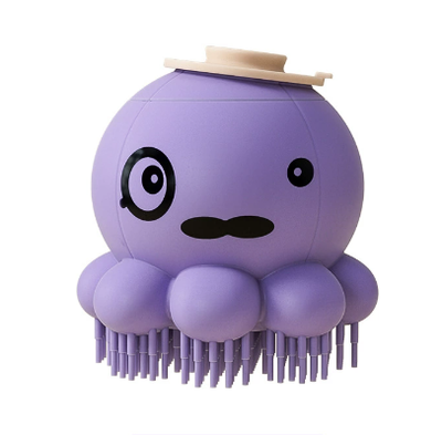 2-Pack Bathing Brush with Shampoo Dispenser - Soft Silicone Massager for Dogs & Cats - Purple