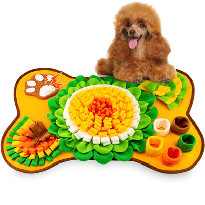 Cute Bone Shaped Snuffle Mat for Dogs - Slow Feeder & Foraging Puzzle Toy - Great for Anxiety Relief & Mental Stimulation (Yellow)