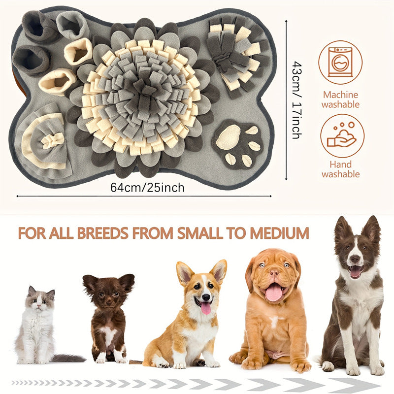 Cute Bone Shaped Snuffle Mat for Dogs - Slow Feeder & Foraging Puzzle Toy - Great for Anxiety Relief & Mental Stimulation (Grey)