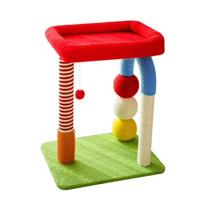 Compact & Colourful Sisal Scratching Post with Hanging Ball Toy