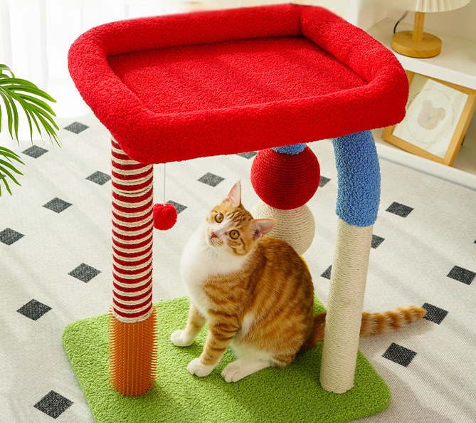 Compact & Colourful Sisal Scratching Post with Hanging Ball Toy